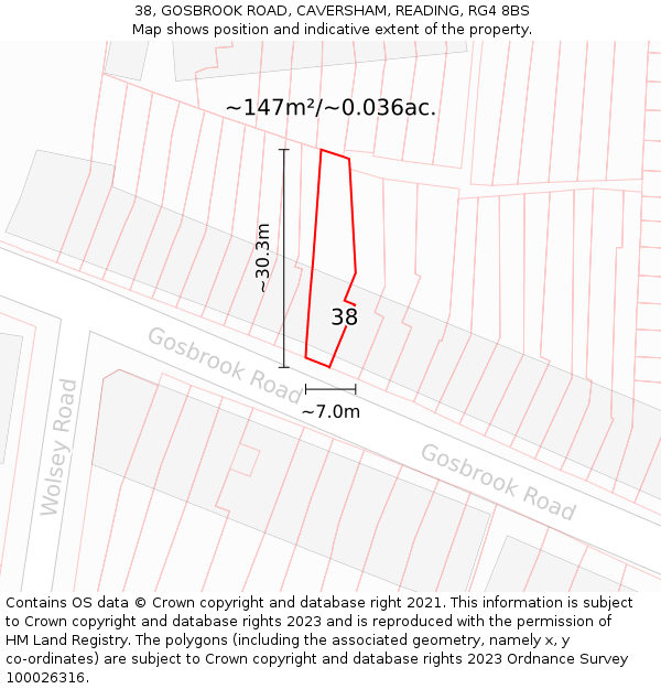 38, GOSBROOK ROAD, CAVERSHAM, READING, RG4 8BS: Plot and title map