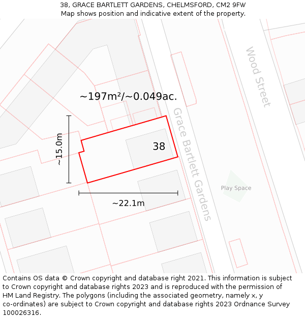 38, GRACE BARTLETT GARDENS, CHELMSFORD, CM2 9FW: Plot and title map