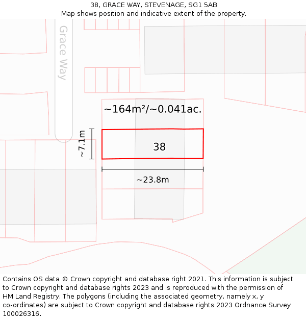 38, GRACE WAY, STEVENAGE, SG1 5AB: Plot and title map