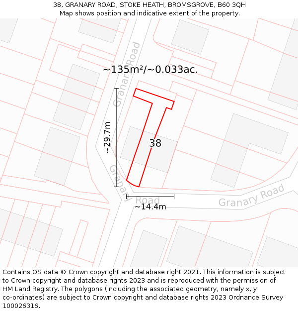 38, GRANARY ROAD, STOKE HEATH, BROMSGROVE, B60 3QH: Plot and title map