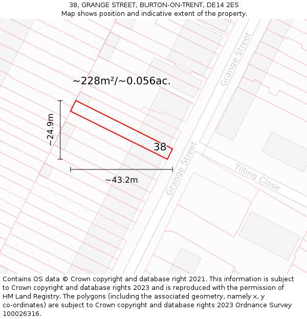 38, GRANGE STREET, BURTON-ON-TRENT, DE14 2ES: Plot and title map