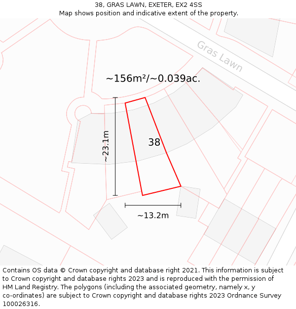 38, GRAS LAWN, EXETER, EX2 4SS: Plot and title map