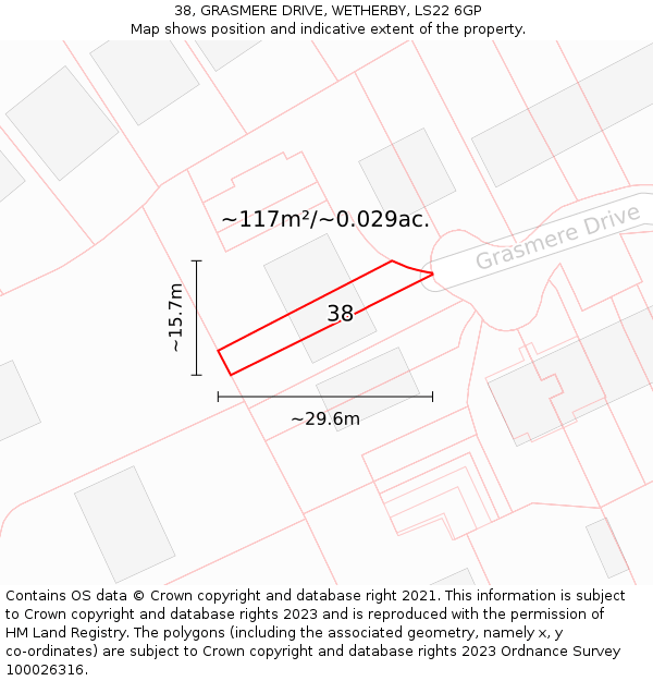 38, GRASMERE DRIVE, WETHERBY, LS22 6GP: Plot and title map