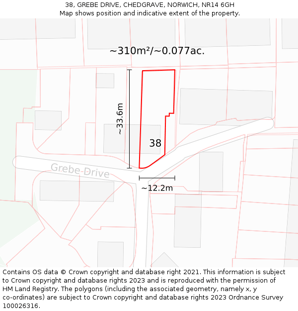 38, GREBE DRIVE, CHEDGRAVE, NORWICH, NR14 6GH: Plot and title map
