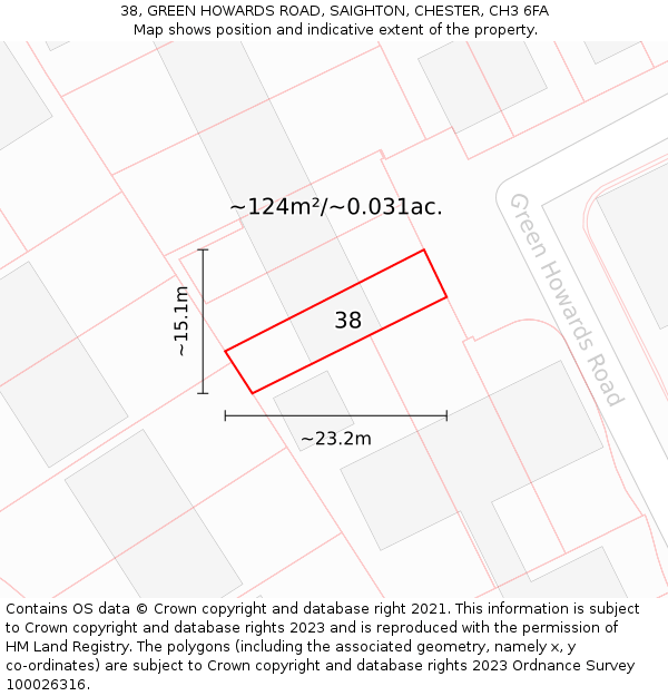 38, GREEN HOWARDS ROAD, SAIGHTON, CHESTER, CH3 6FA: Plot and title map