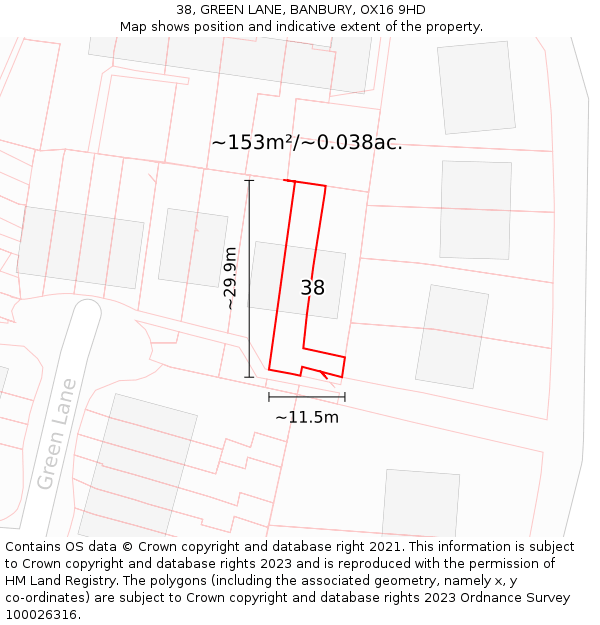 38, GREEN LANE, BANBURY, OX16 9HD: Plot and title map