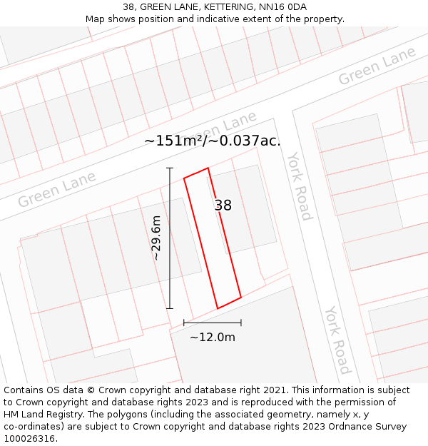 38, GREEN LANE, KETTERING, NN16 0DA: Plot and title map