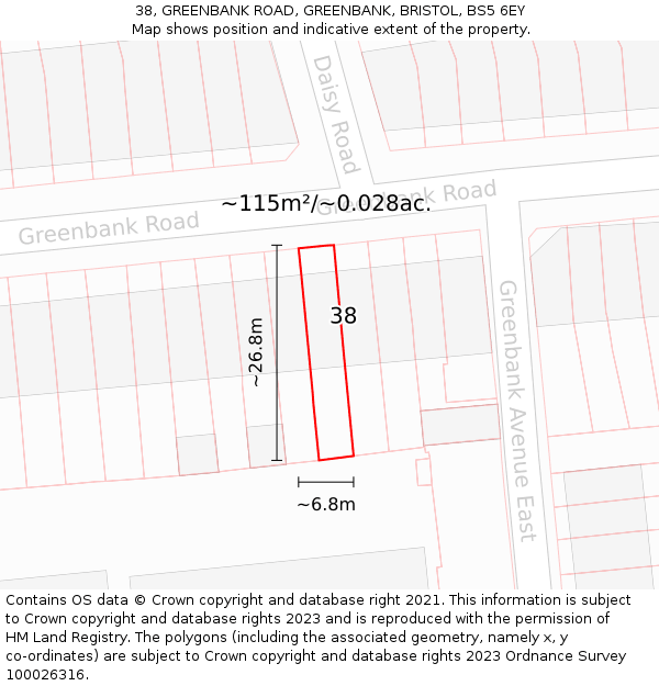 38, GREENBANK ROAD, GREENBANK, BRISTOL, BS5 6EY: Plot and title map