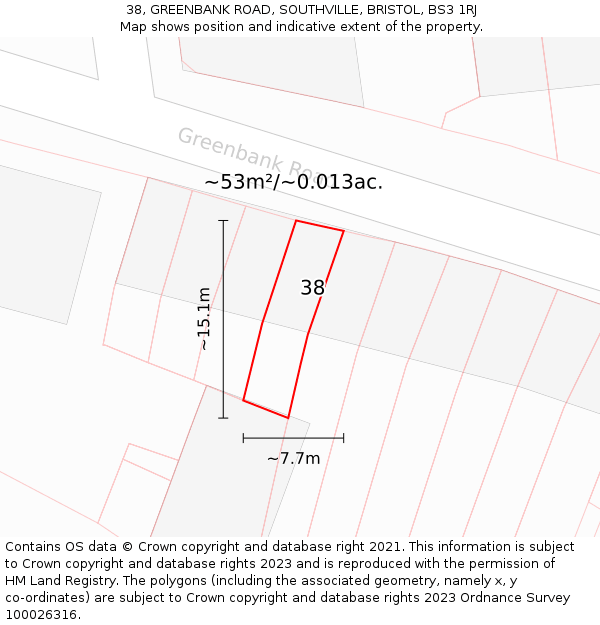 38, GREENBANK ROAD, SOUTHVILLE, BRISTOL, BS3 1RJ: Plot and title map