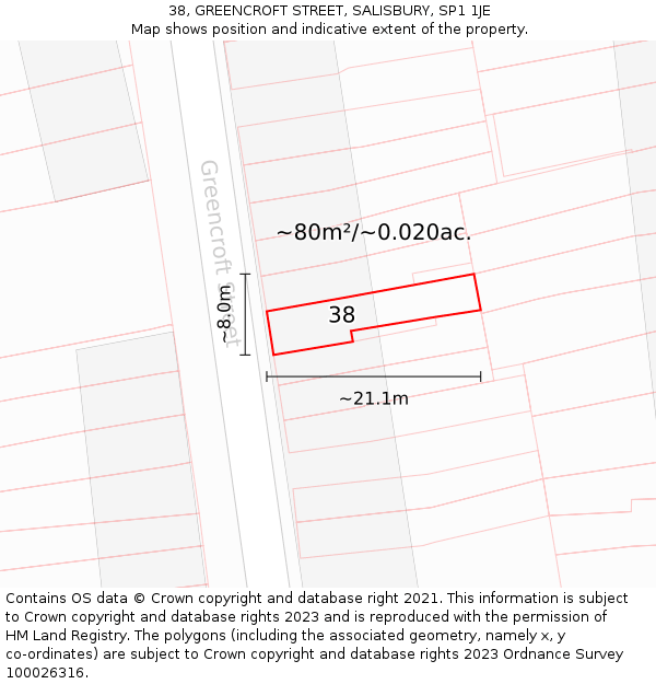 38, GREENCROFT STREET, SALISBURY, SP1 1JE: Plot and title map