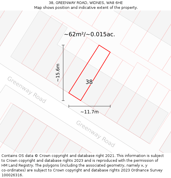 38, GREENWAY ROAD, WIDNES, WA8 6HE: Plot and title map