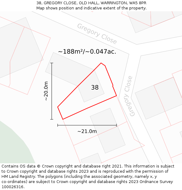 38, GREGORY CLOSE, OLD HALL, WARRINGTON, WA5 8PR: Plot and title map