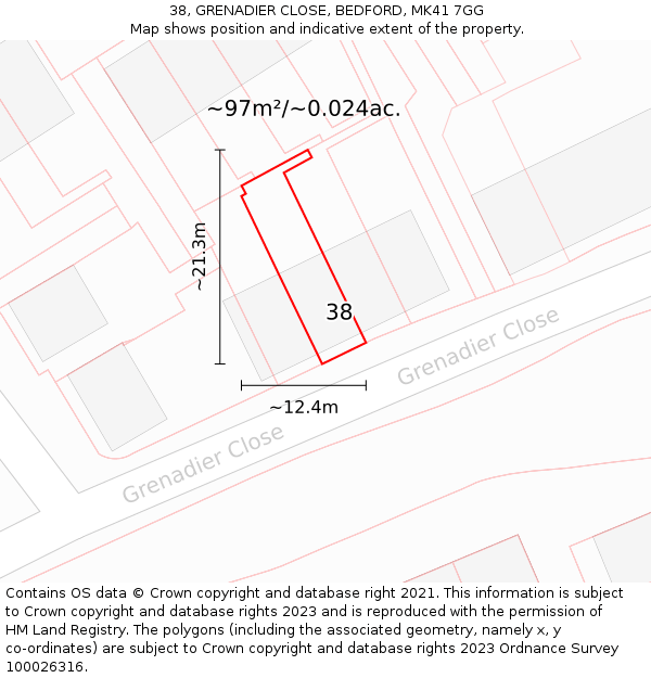 38, GRENADIER CLOSE, BEDFORD, MK41 7GG: Plot and title map