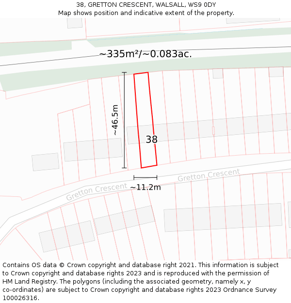 38, GRETTON CRESCENT, WALSALL, WS9 0DY: Plot and title map