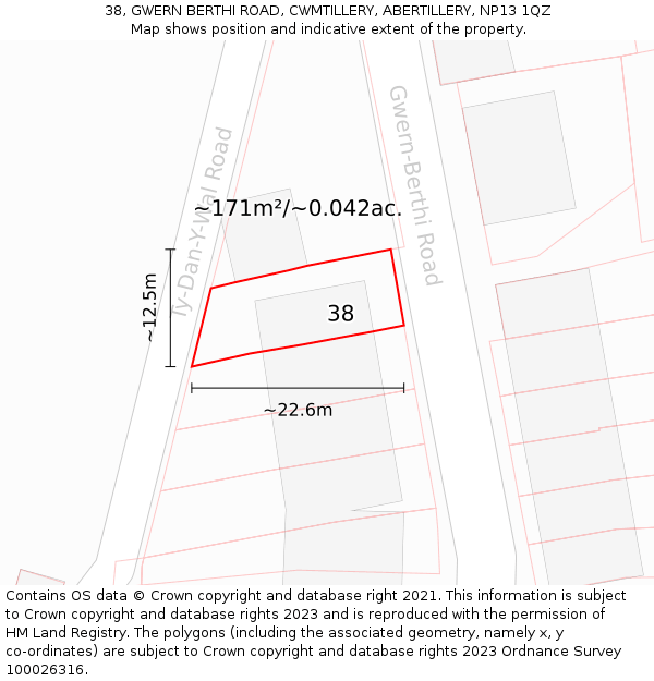 38, GWERN BERTHI ROAD, CWMTILLERY, ABERTILLERY, NP13 1QZ: Plot and title map