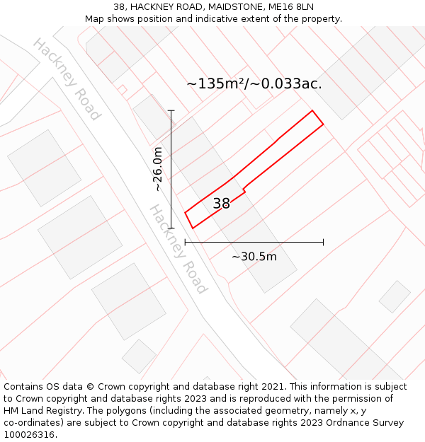 38, HACKNEY ROAD, MAIDSTONE, ME16 8LN: Plot and title map