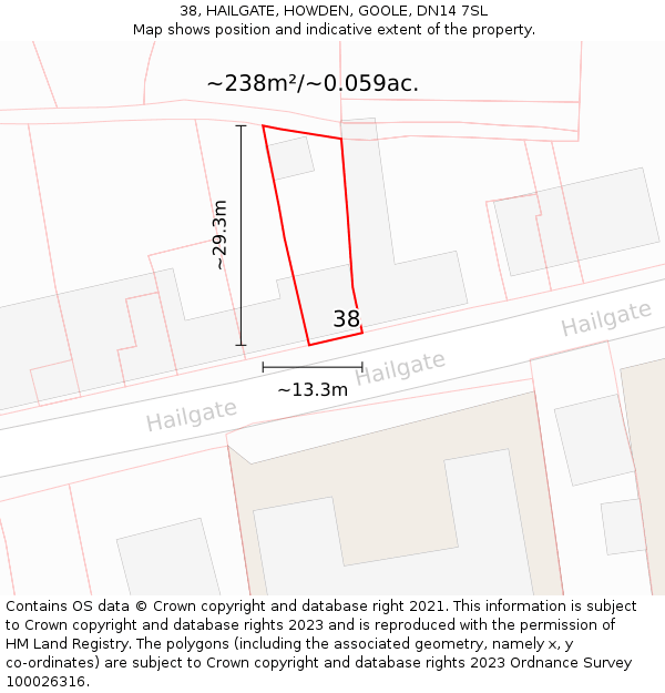 38, HAILGATE, HOWDEN, GOOLE, DN14 7SL: Plot and title map