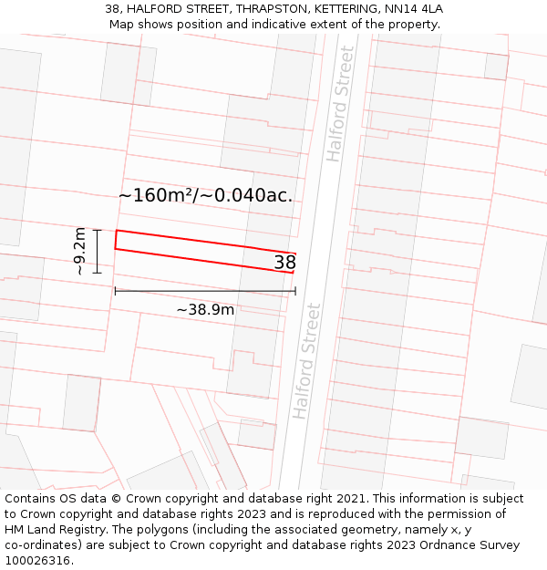 38, HALFORD STREET, THRAPSTON, KETTERING, NN14 4LA: Plot and title map
