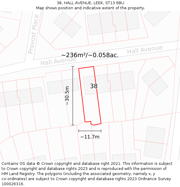 38, HALL AVENUE, LEEK, ST13 6BU: Plot and title map
