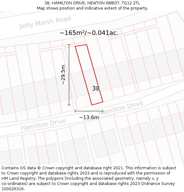 38, HAMILTON DRIVE, NEWTON ABBOT, TQ12 2TL: Plot and title map