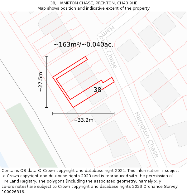 38, HAMPTON CHASE, PRENTON, CH43 9HE: Plot and title map