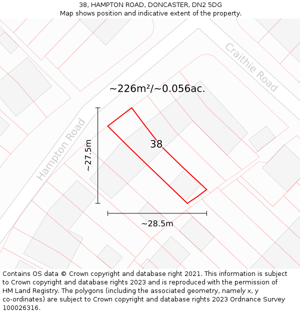38, HAMPTON ROAD, DONCASTER, DN2 5DG: Plot and title map