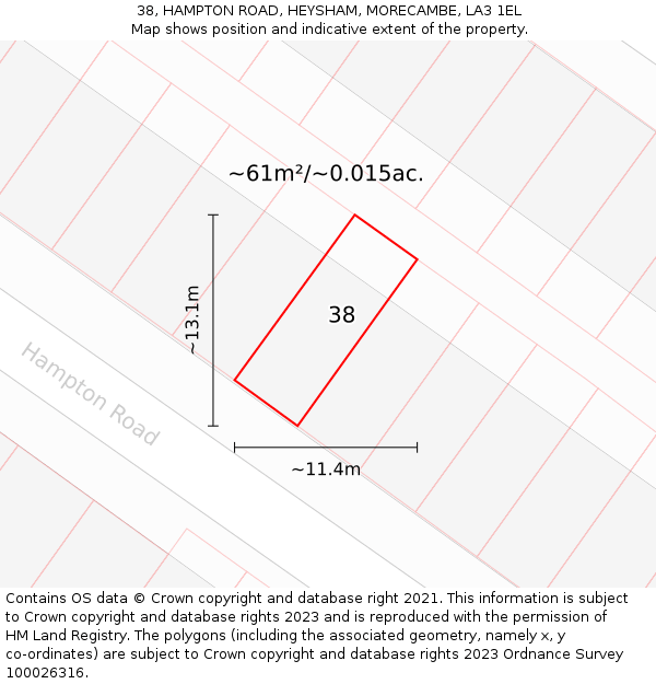 38, HAMPTON ROAD, HEYSHAM, MORECAMBE, LA3 1EL: Plot and title map