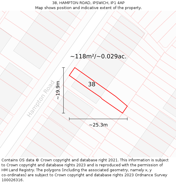 38, HAMPTON ROAD, IPSWICH, IP1 4AP: Plot and title map