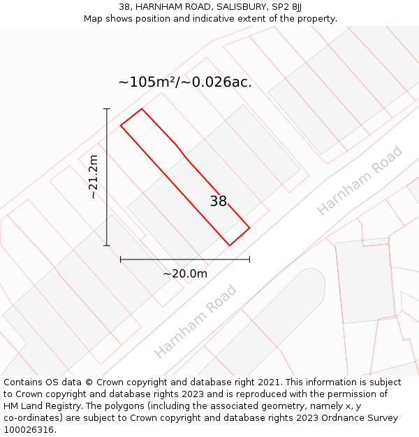 38, HARNHAM ROAD, SALISBURY, SP2 8JJ: Plot and title map