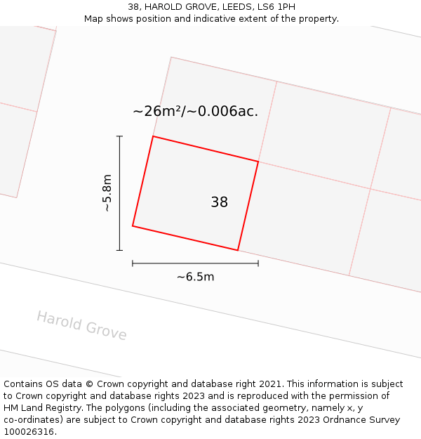 38, HAROLD GROVE, LEEDS, LS6 1PH: Plot and title map