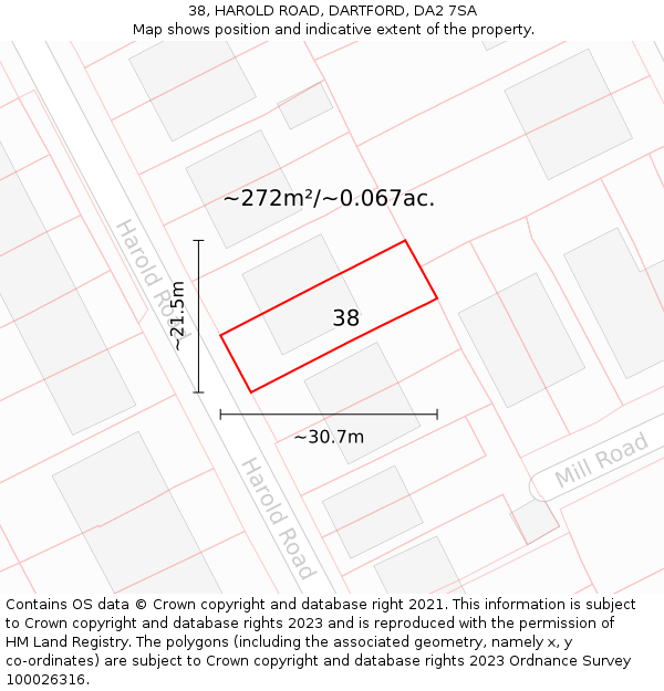 38, HAROLD ROAD, DARTFORD, DA2 7SA: Plot and title map