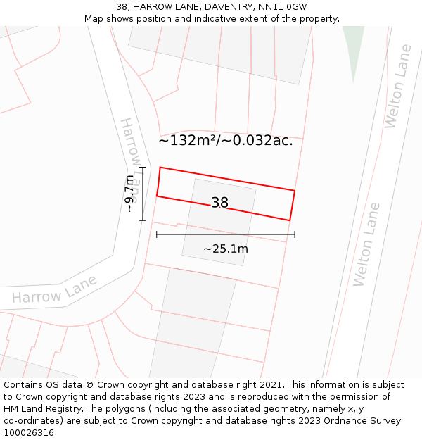 38, HARROW LANE, DAVENTRY, NN11 0GW: Plot and title map