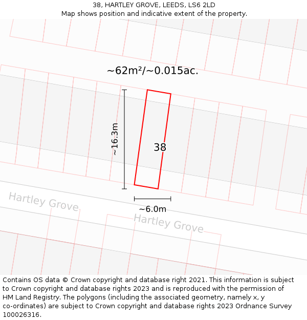 38, HARTLEY GROVE, LEEDS, LS6 2LD: Plot and title map