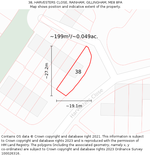 38, HARVESTERS CLOSE, RAINHAM, GILLINGHAM, ME8 8PA: Plot and title map