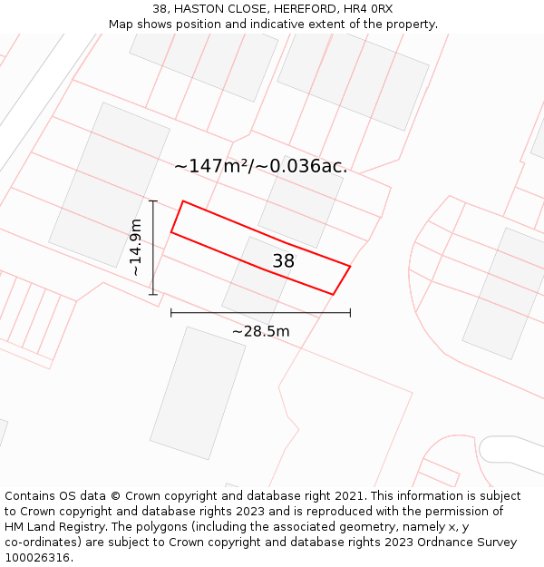 38, HASTON CLOSE, HEREFORD, HR4 0RX: Plot and title map