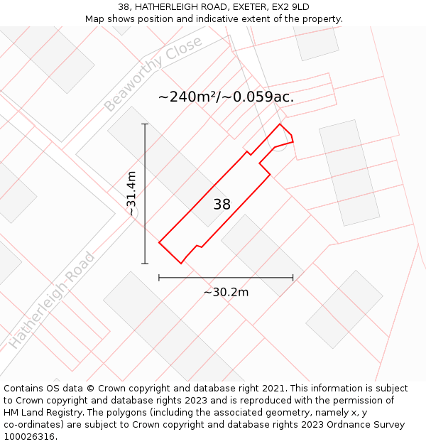 38, HATHERLEIGH ROAD, EXETER, EX2 9LD: Plot and title map