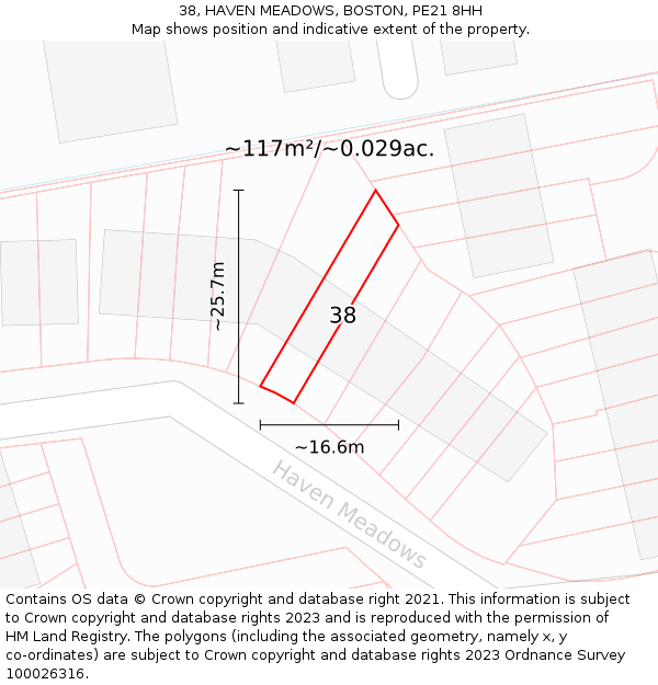 38, HAVEN MEADOWS, BOSTON, PE21 8HH: Plot and title map