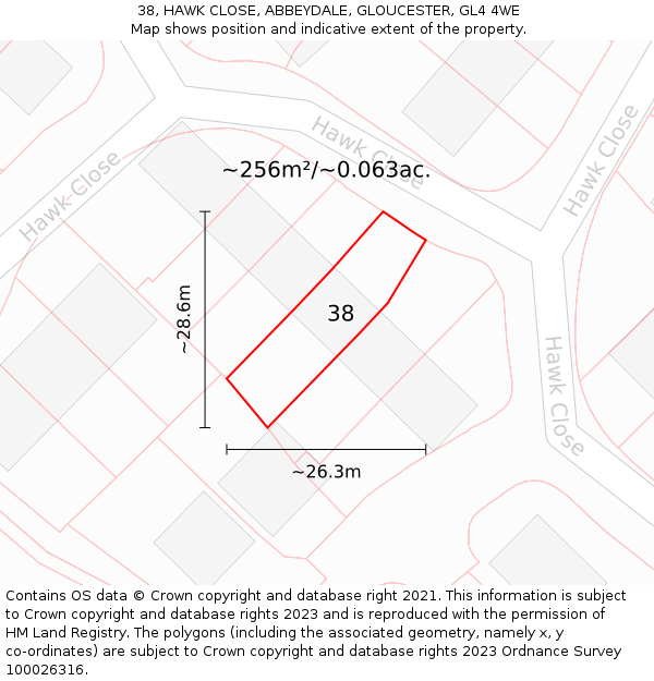 38, HAWK CLOSE, ABBEYDALE, GLOUCESTER, GL4 4WE: Plot and title map