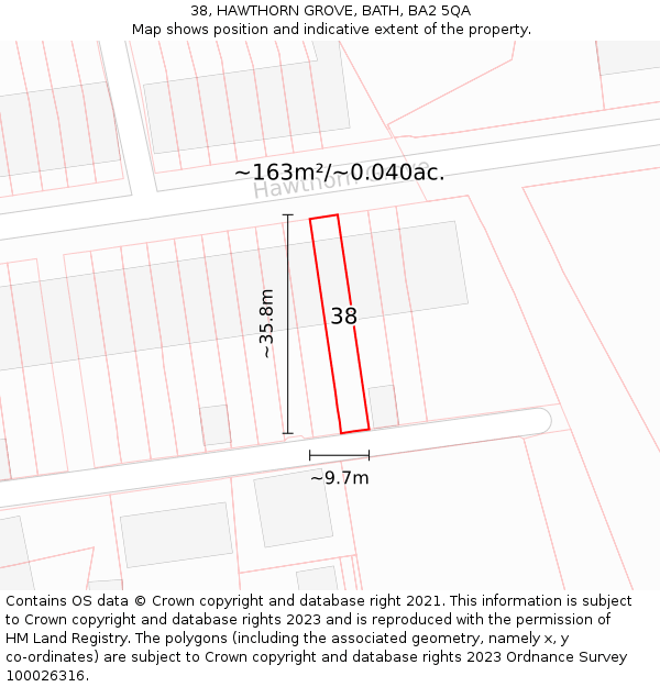 38, HAWTHORN GROVE, BATH, BA2 5QA: Plot and title map