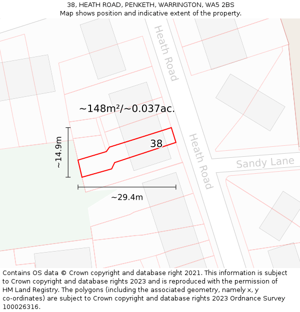 38, HEATH ROAD, PENKETH, WARRINGTON, WA5 2BS: Plot and title map