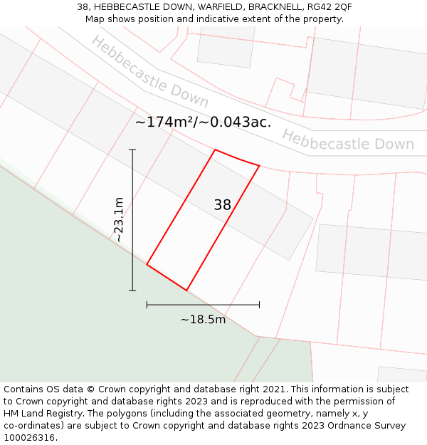 38, HEBBECASTLE DOWN, WARFIELD, BRACKNELL, RG42 2QF: Plot and title map