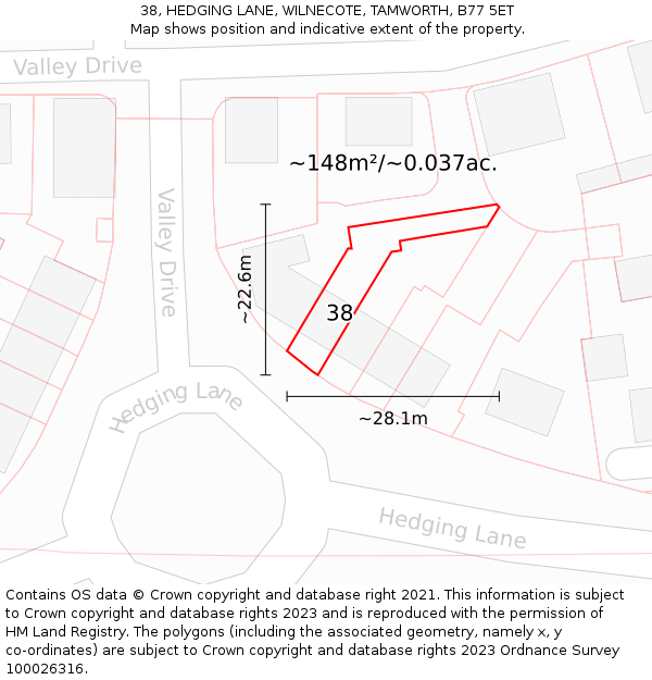 38, HEDGING LANE, WILNECOTE, TAMWORTH, B77 5ET: Plot and title map