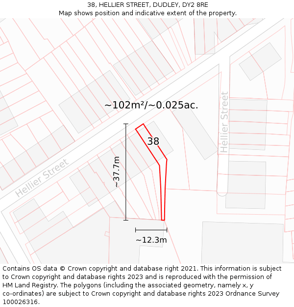 38, HELLIER STREET, DUDLEY, DY2 8RE: Plot and title map