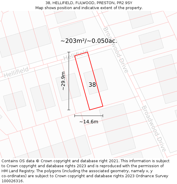 38, HELLIFIELD, FULWOOD, PRESTON, PR2 9SY: Plot and title map
