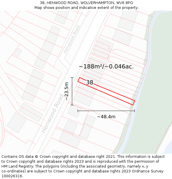 38, HENWOOD ROAD, WOLVERHAMPTON, WV6 8PG: Plot and title map