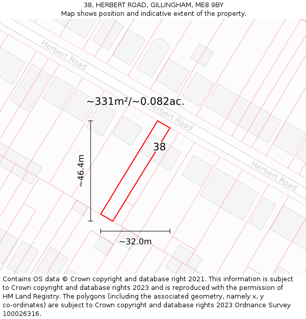 38, HERBERT ROAD, GILLINGHAM, ME8 9BY: Plot and title map