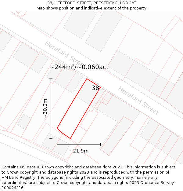 38, HEREFORD STREET, PRESTEIGNE, LD8 2AT: Plot and title map