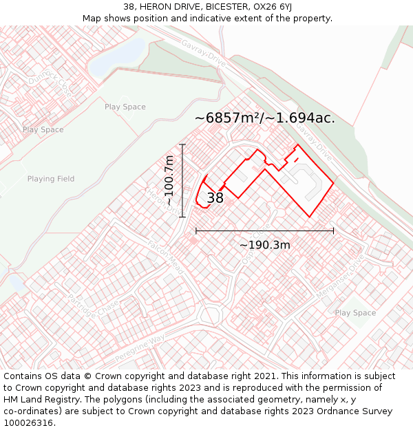 38, HERON DRIVE, BICESTER, OX26 6YJ: Plot and title map