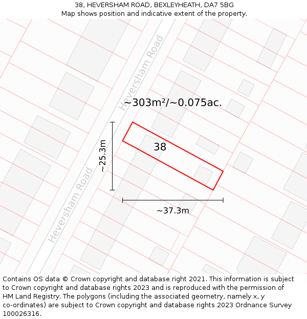38, HEVERSHAM ROAD, BEXLEYHEATH, DA7 5BG: Plot and title map