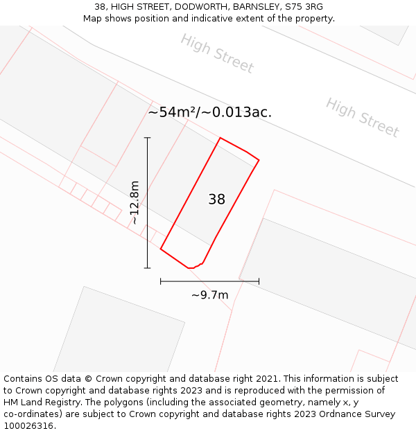 38, HIGH STREET, DODWORTH, BARNSLEY, S75 3RG: Plot and title map